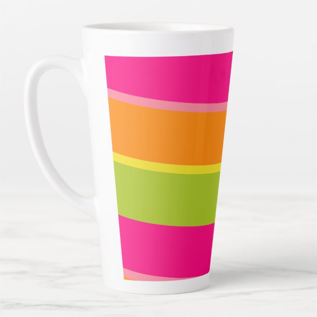 Vivid, Cute Hot Pink, Green, Orange, and Yellow Latte Mug (Left)