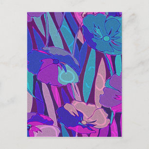 Vivid Dark Blue Purple Midnight Flowers Fine Art Holiday Postcard