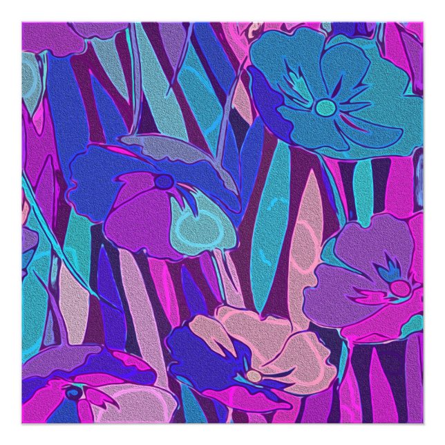Vivid Dark Blue Purple Midnight Flowers Fine Art Photo Print (Front)