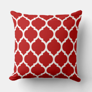Vivid Dark Cherry Red Moroccan Quatrefoil Pattern Throw Pillow
