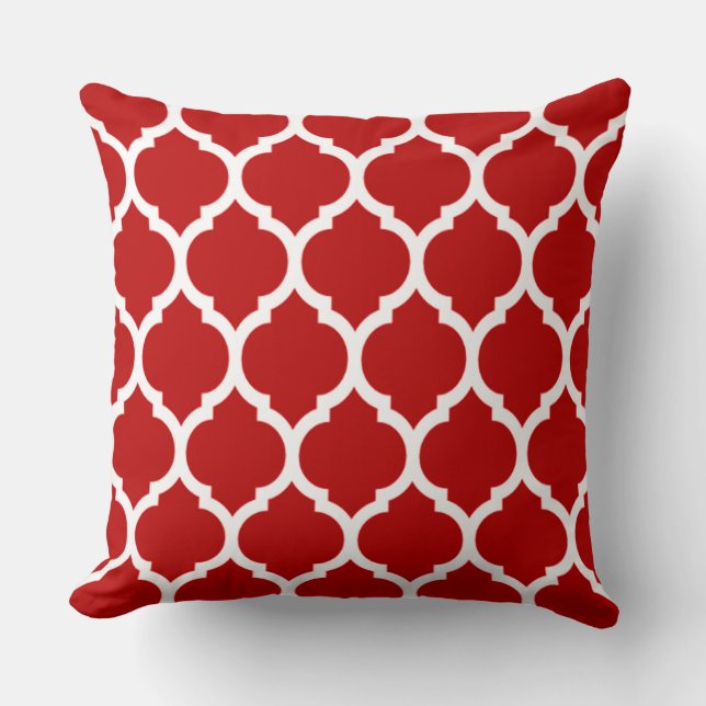Vivid Dark Cherry Red Moroccan Quatrefoil Pattern Throw Pillow (Front)