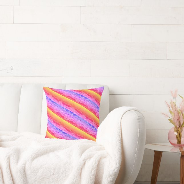 Vivid Diagonal Stripes Vibrant Colour Abstract Neo Throw Pillow (Couch)