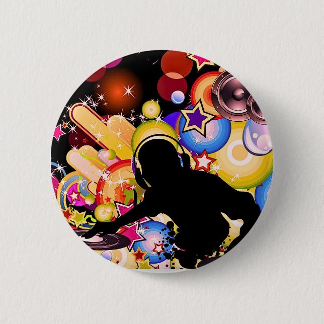 Vivid DJ Music Wall Art | Modern Gloslossy Poster 2 Inch Round Button (Front)