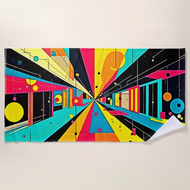 Vivid Dreams: A Neon Odyssey Beach Towel (Front)