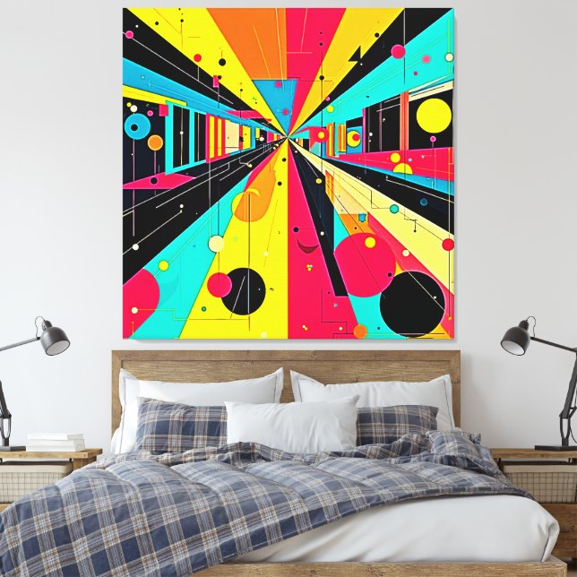 Vivid Dreams: A Neon Odyssey Canvas Print (Insitu(Bedroom))