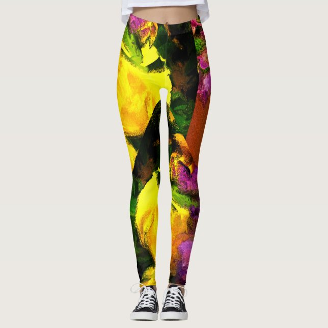 Vivid Easter Floral Leggings (Front)