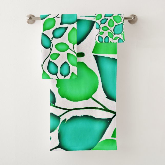Vivid Elegance Leaves Pattern Bath Towel Set (Insitu)