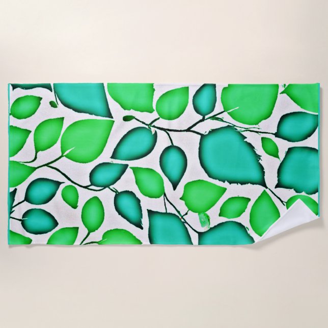 Vivid Elegance Leaves Pattern Beach Towel (Front)