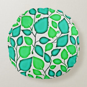 Vivid Elegance Leaves Pattern Round Pillow