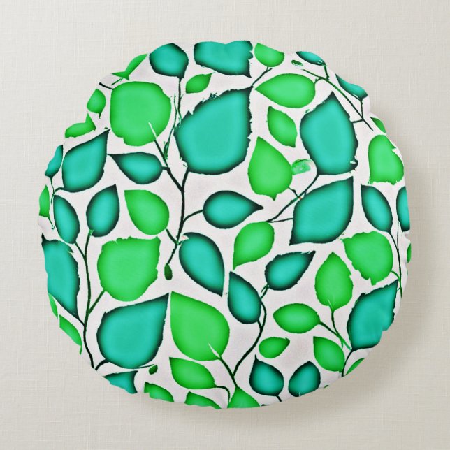 Vivid Elegance Leaves Pattern Round Pillow (Front)