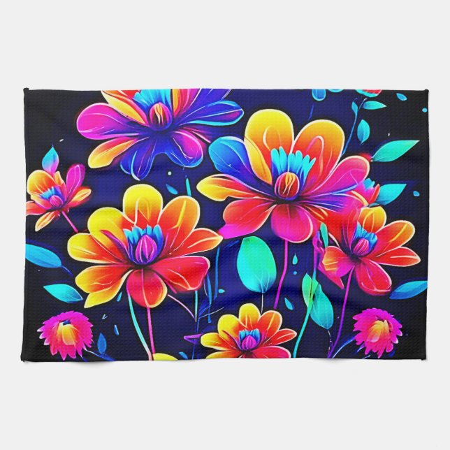 Vivid Floral Bouquet Kitchen Towel (Horizontal)