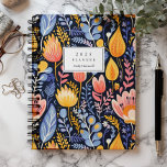 Vivid Floral Hand Painted Blue Monogram 2025 Planner<br><div class="desc">Personalize this whimsical planner with your name in dark blue italics framed by a white rectangle,  on a bold,  colourful background of hand-painted floral and botanical elements in shades of blue,  yellow,  pink and orange.</div>