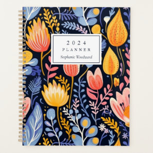 Vivid Floral Peint à la main Monogramme bleu 2024
