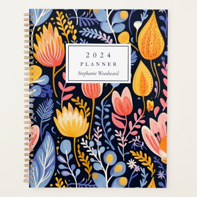 Vivid Floral Peint à la main Monogramme bleu 2024 (Devant)