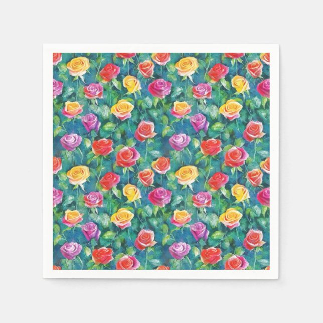 Vivid garden bloom, colourful rose pattern napkin (Front)