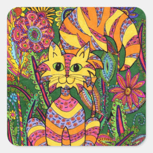 Vivid Garden Cat 2 Square Sticker