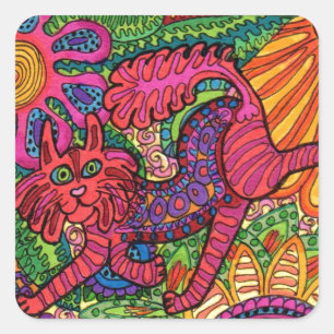 Vivid Garden Cat Square Sticker