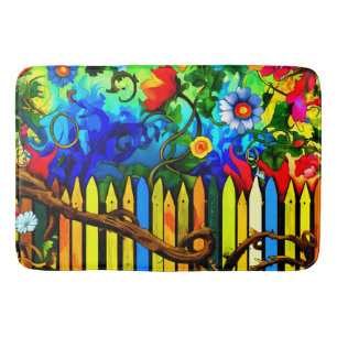 Vivid Garden Fence Scene Bath Mat