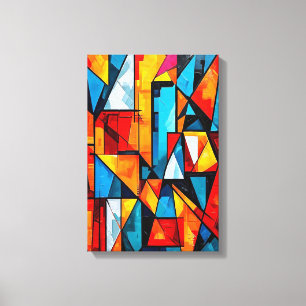 Vivid Geometric Abstract - Dynamic Cubist Wall Art