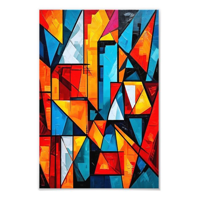 Vivid Geometric Abstract - Dynamic Cubist Wall Art (Front)