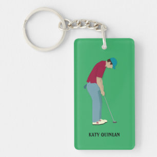 Vivid Green Golfing Themed Keychain