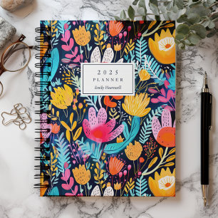 Vivid Hand Painted Floral Turquoise Monogram 2025 Planner