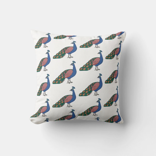 Vivid Humble Peacock  Throw Pillow (Front)