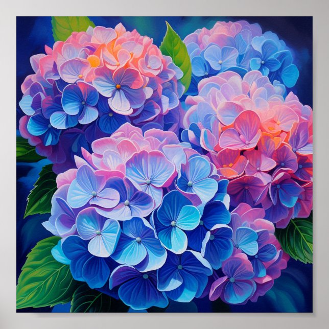 Vivid Hydrangeas Poster (Front)