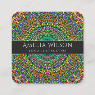 Vivid Jungle Garden Mandala Square Business Card