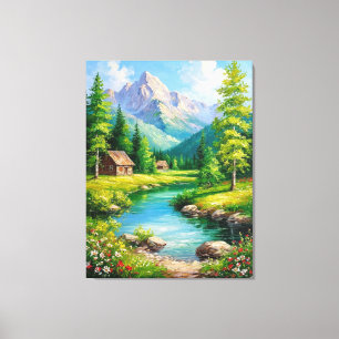 Vivid Landscape With Mountains, River Scenery Canvas Print