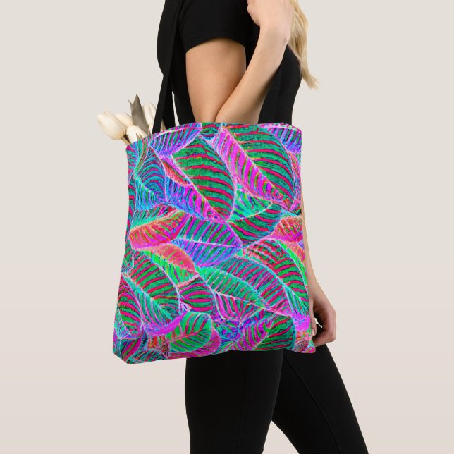 Vivid Leaf Pattern Design Tote Bag (Close Up)