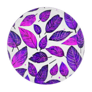 Vivid Leaves Cartoons: Purple Pink & Blue Cutting Board