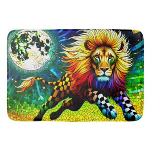 Vivid Lion Moon Scene Bath Mat