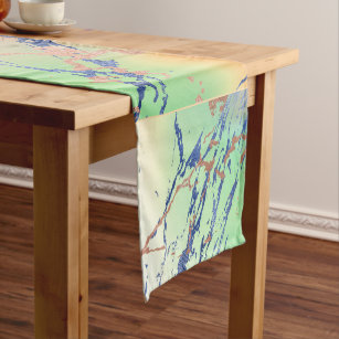Vivid Marble   Colourful Bold Pastel Watercolor Short Table Runner