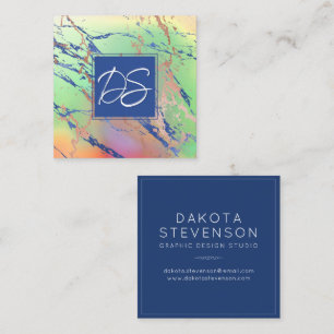 Vivid Marble Colourful Bold Watercolor Monogram Square Business Card