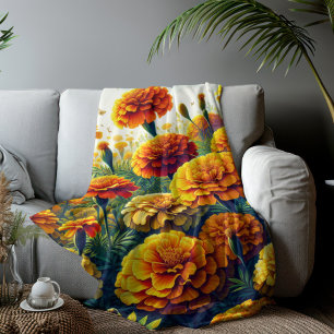 Vivid Marigolds Floral Sherpa Blanket