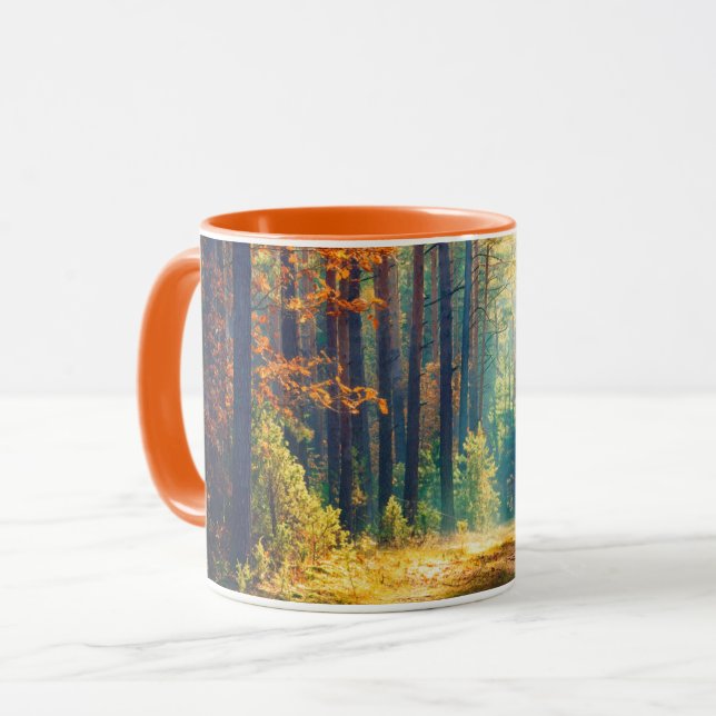 Vivid Morning In Colourful Forest With Sun Rays Mug (Front Left)