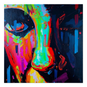 Vivid Neon Expression Abstract Face Modern Artwork Poster