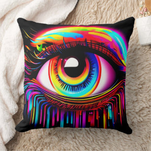 Vivid Neon Eye with Melting Colours Throw Pillow