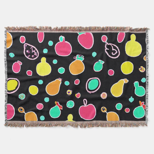 Vivid Neon Fruitful Pattern Throw Blanket (Front)