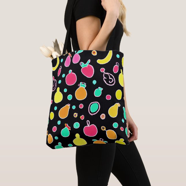 Vivid Neon Fruitful Pattern Tote Bag (Close Up)