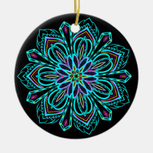 Vivid Neon Geometric Mandala on Black Bauble