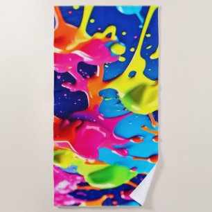 Vivid Neon Paint Splatter Explosion Art Beach Towel