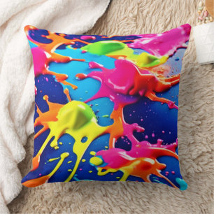 Vivid Neon Paint Splatter Explosion Art Throw Pillow