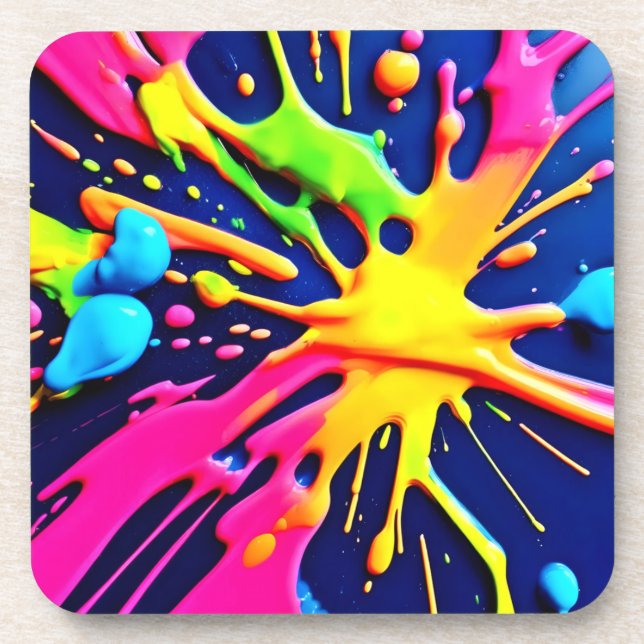 Vivid Neon Splashes Coaster (Front)