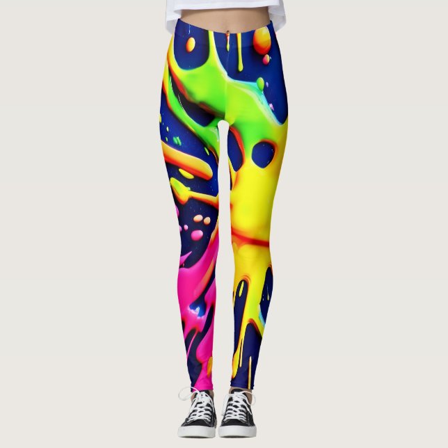 Vivid Neon Splashes Leggings (Front)