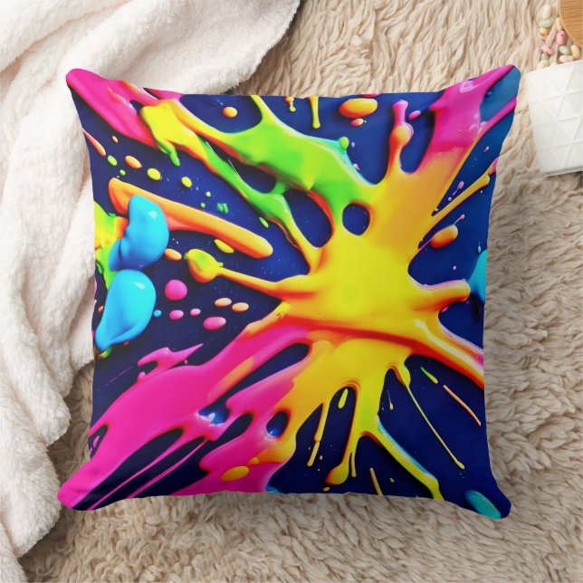 Vivid Neon Splashes Throw Pillow (Blanket)