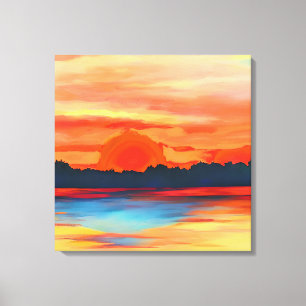 Vivid Ocean Sunset in Fiery Orange Canvas Print