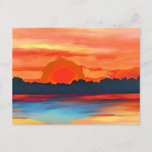 Vivid Ocean Sunset in Fiery Orange Postcard