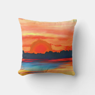 Vivid Ocean Sunset in Fiery Orange Throw Pillow